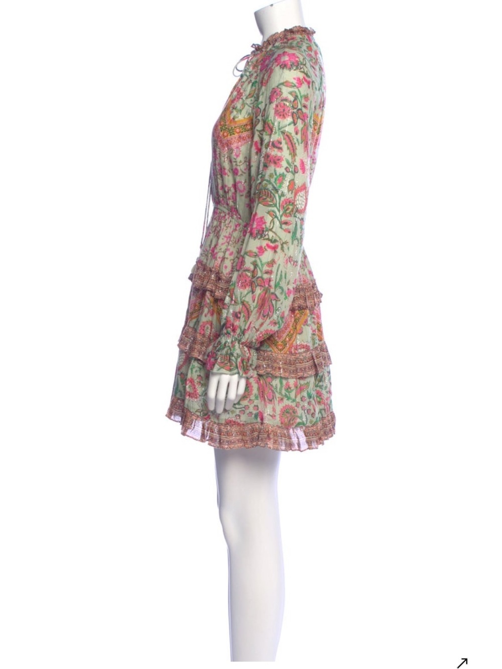 HEMANT & NANDITA NWT Nora Mini Dress in Sage and Pink Floral - Picture 6 of 7